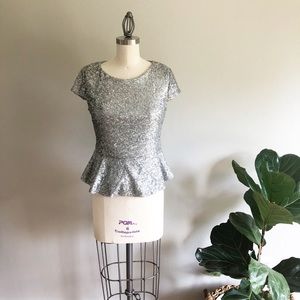 silver sequin peplum top